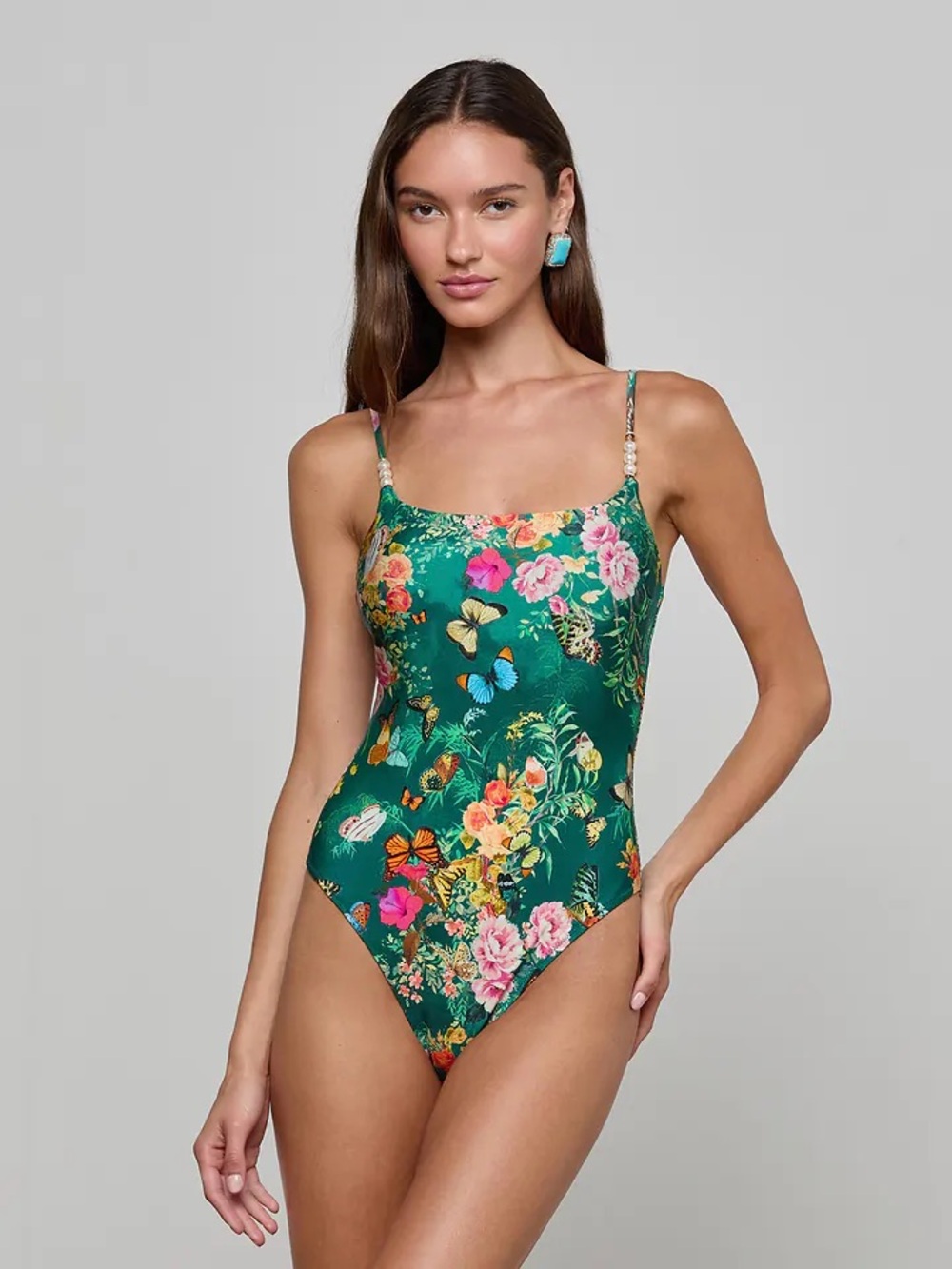 L'AGENCE Remi One-Piece Swimsuit in green Charonda butterfly
